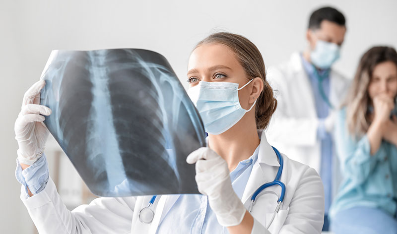 Medical professional viewing NTM Nontuberculous mycobacterial X-ray 